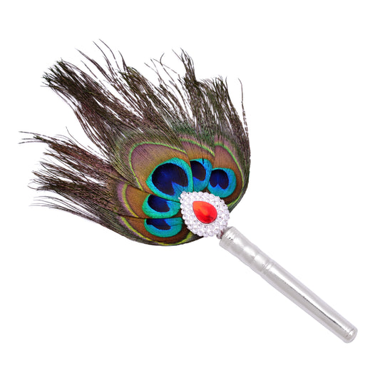 KYAT - Handmade Silver Peacock Feather Fan