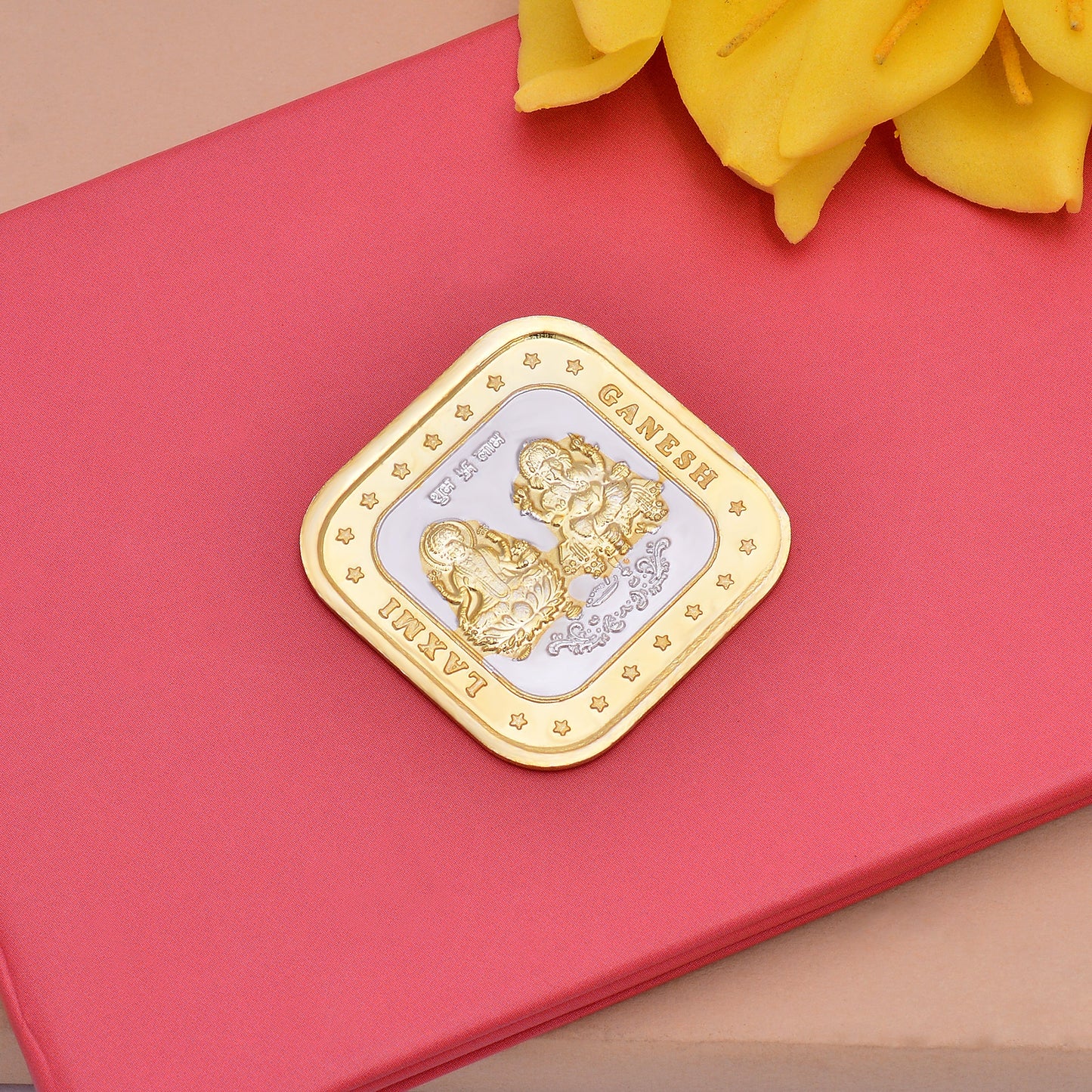 Square Gold-Plated Lakshmi-Ganesh Silver Coins