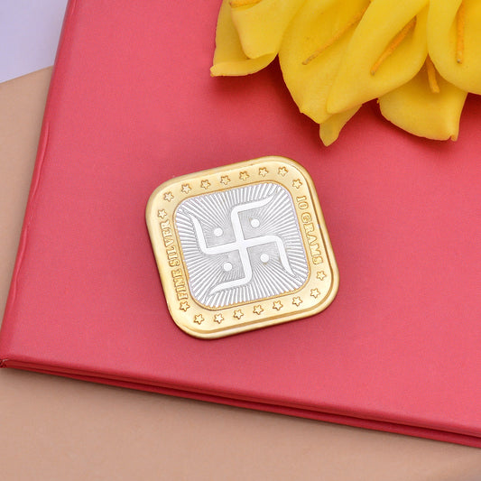 Square Gold-Plated Lakshmi-Ganesh Silver Coins