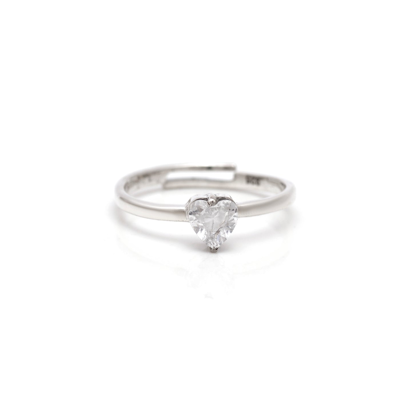 Silver Adjustable Ring with Heart Solitaire Design