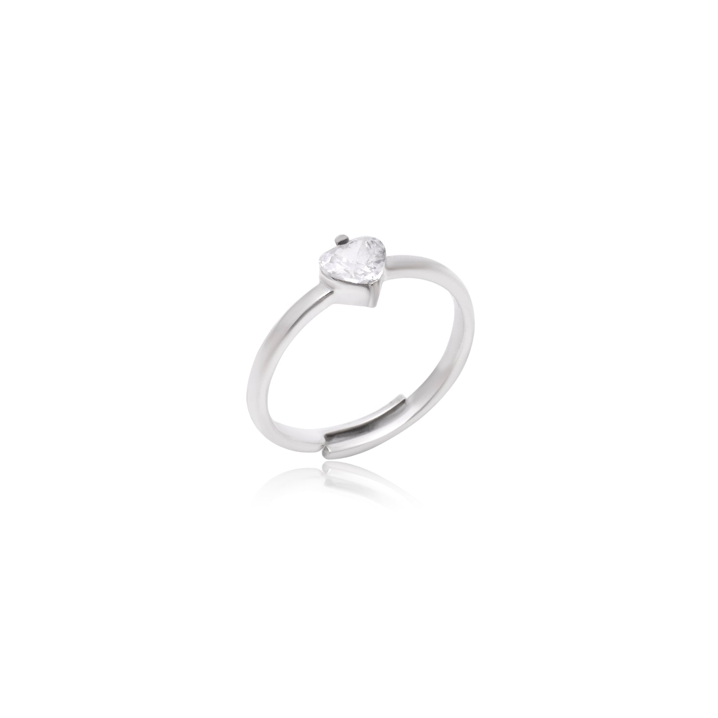 Silver Adjustable Ring with Heart Solitaire Design