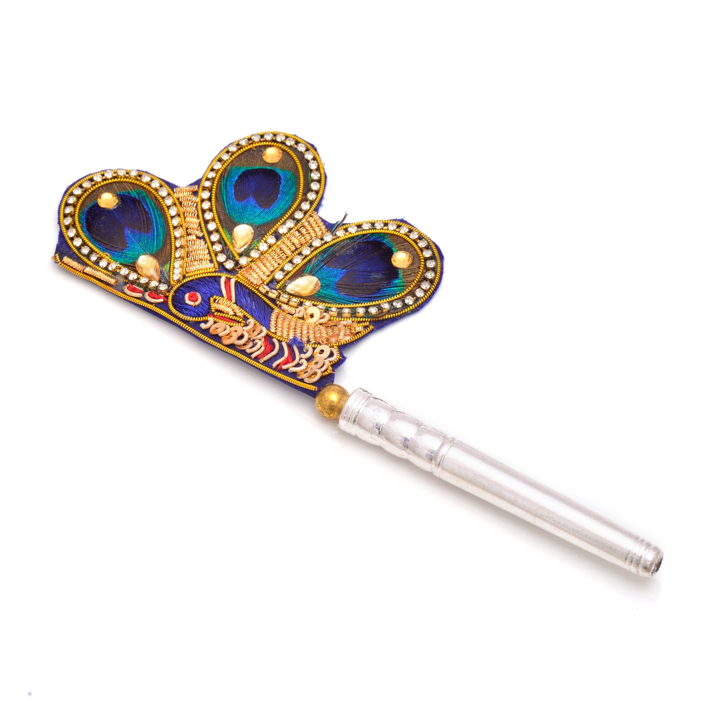 Handcrafted Peacock Design Pooja Aarti Fan with Silver Handle