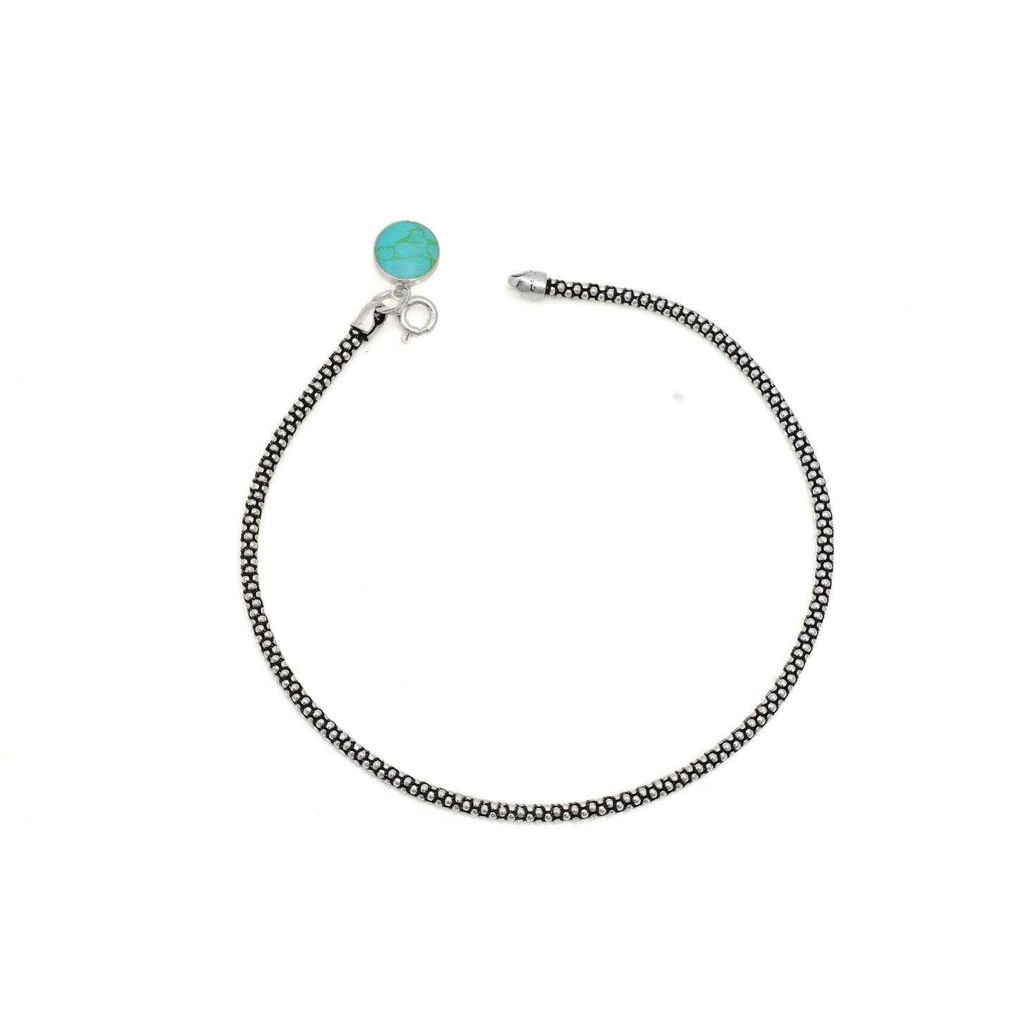 925 Silver Chain Anklet with Turquoise Charm