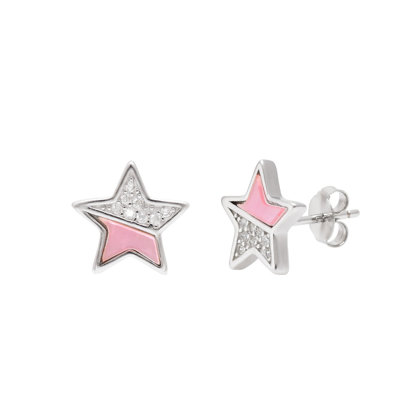 Star Stud Earrings with Pink Enamel