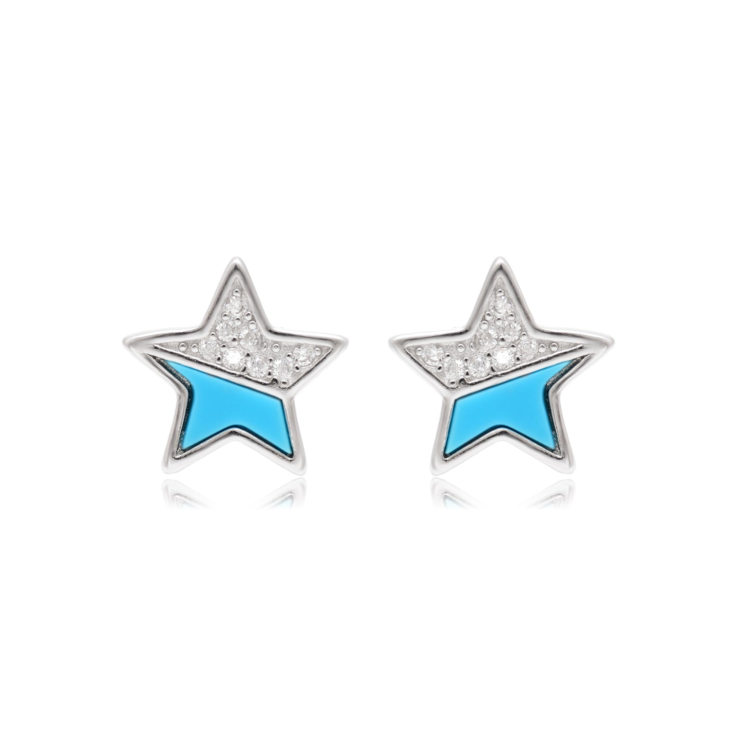 Silver and Blue Star Stud Earrings