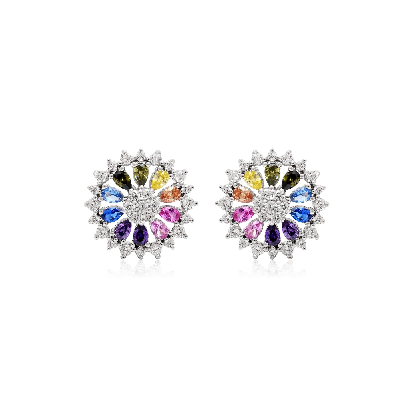 Multicolored Gemstone Stud Earrings with Silver