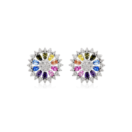 Multicolored Gemstone Stud Earrings with Silver