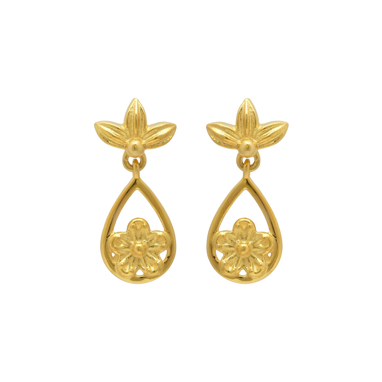 Floral Gold-Plated Pendant Set with Earrings