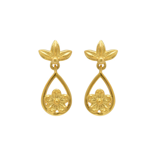 Floral Gold-Plated Pendant Set with Earrings