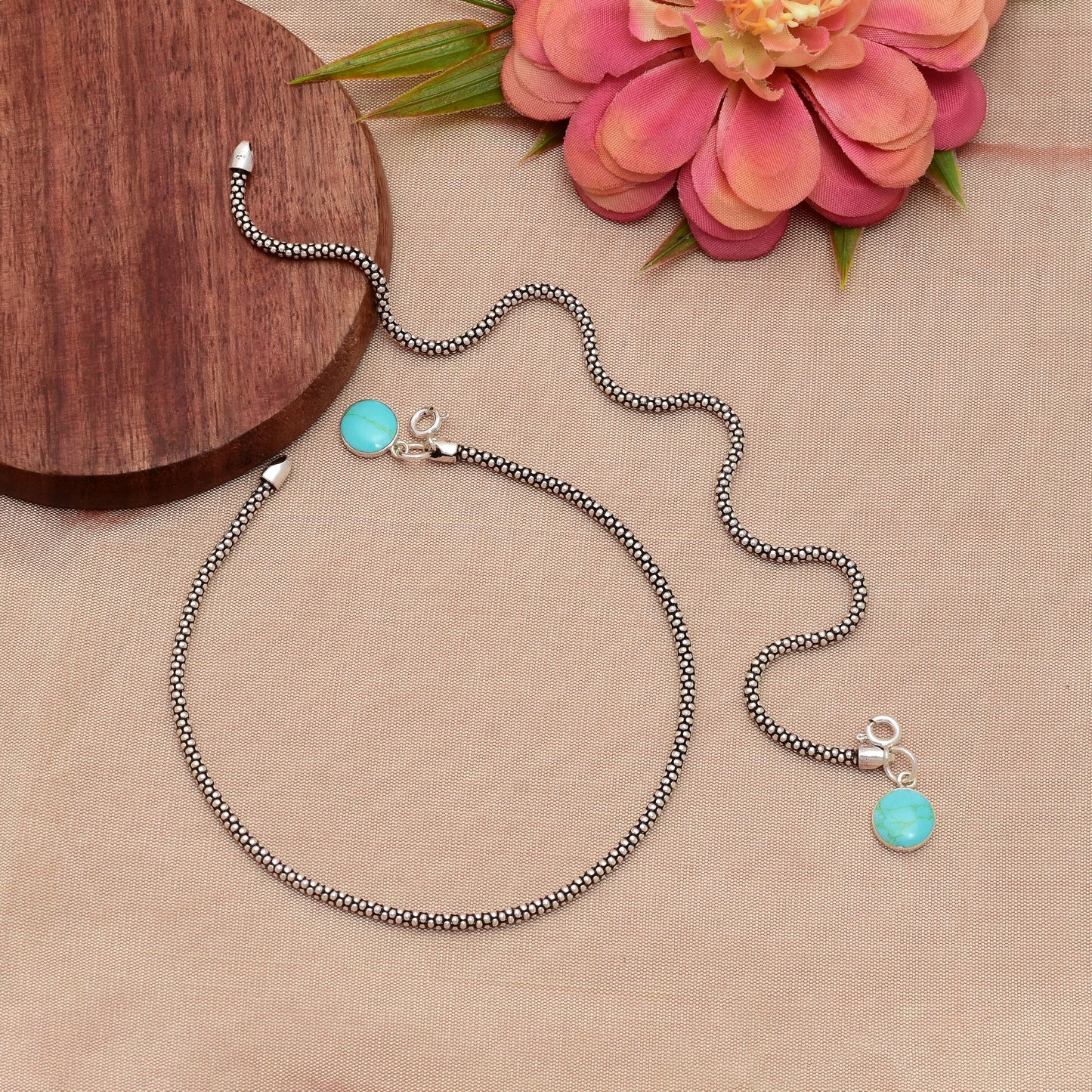 925 Silver Chain Anklet with Turquoise Charm