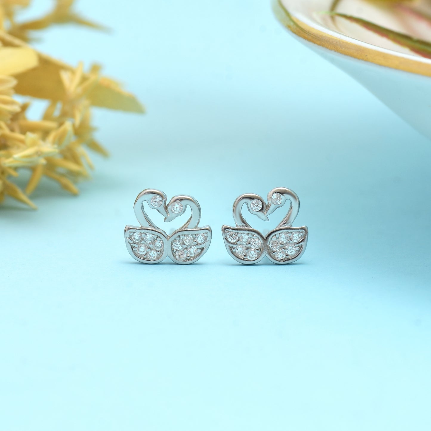 Elegant Silver Swan Stud Earring