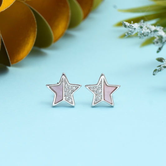 Star Stud Earrings with Pink Enamel