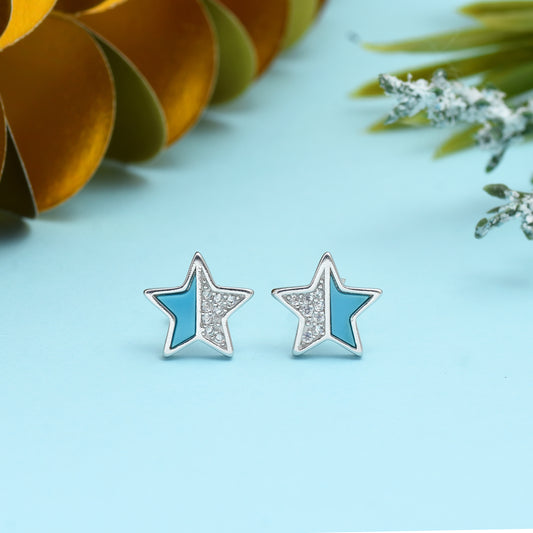 Silver and Blue Star Stud Earrings