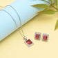 Red Gemstone Rectangular Necklace & Earring Set