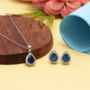 Blue Gemstone Tear Drop Necklace & Earring Set